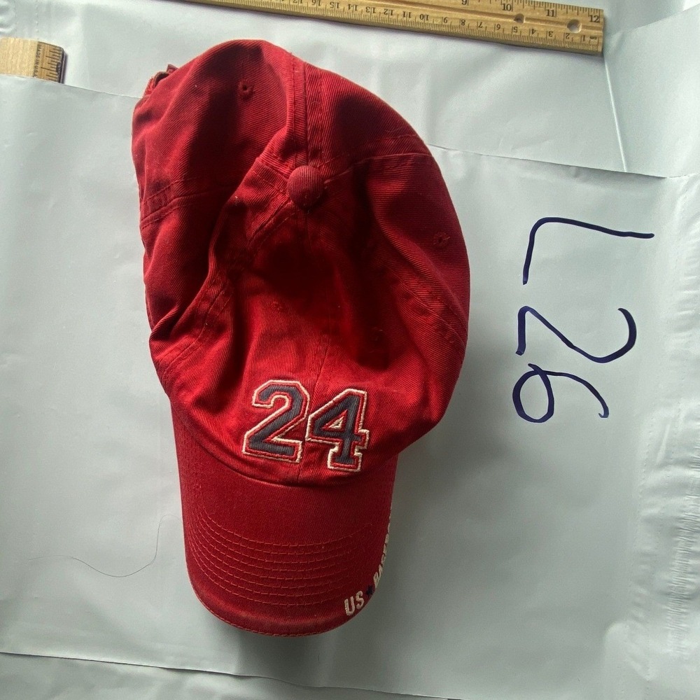 Red Baseball Cap with Number 24 Embroidered Front